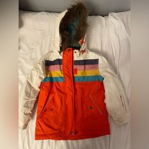 Mini Boden girl’s ski jacket. Removable fur lined hood.